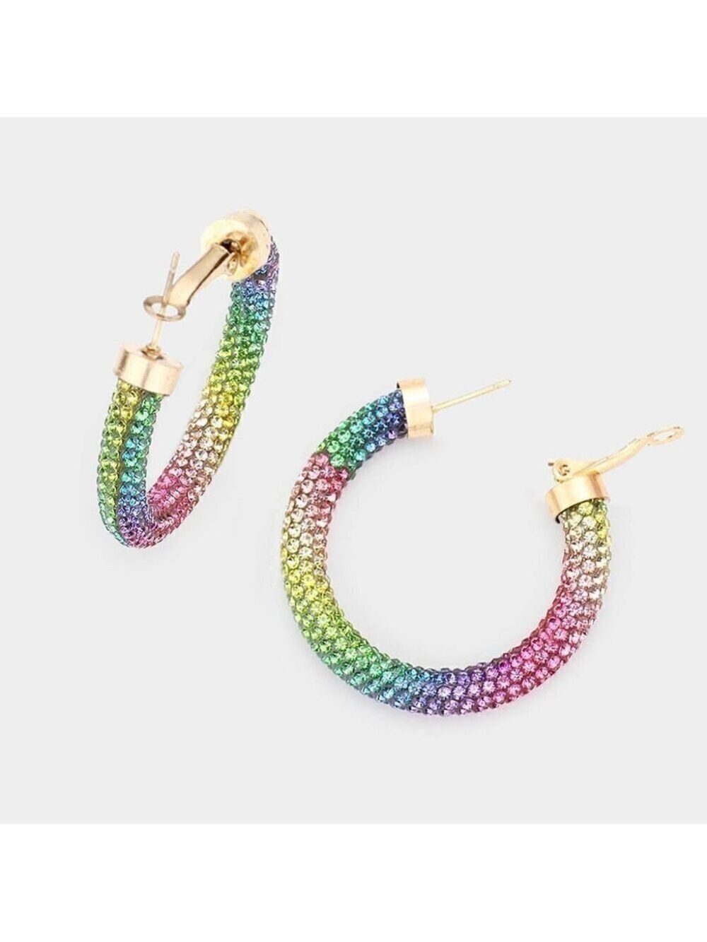 NWT Multi Rainbow Ombre Rhinestone Hoop Earrings